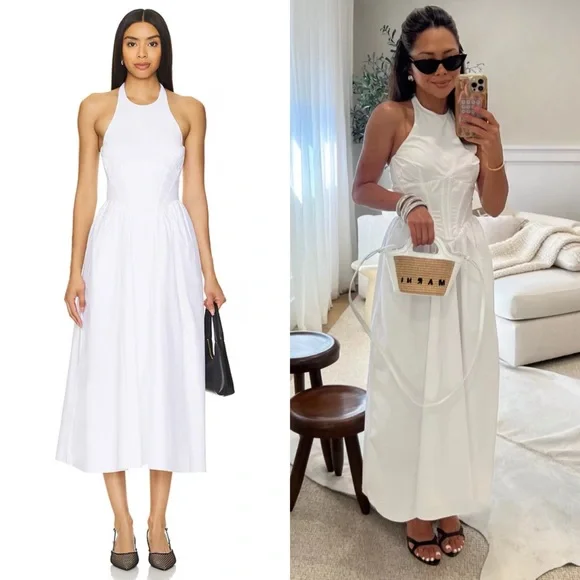Bardot | Dresses | Nwt Bardot Kylen White Cotton Halter Midi Dress Revolve  | Poshmark